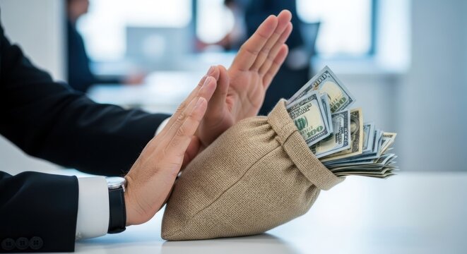 Business Ethics and Integrity Concept with Money Refusal