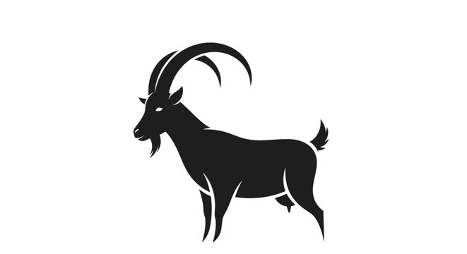 EID -UL ADHA Black goat icon, animal silhouette, horned mammal, wildlife symbol vector