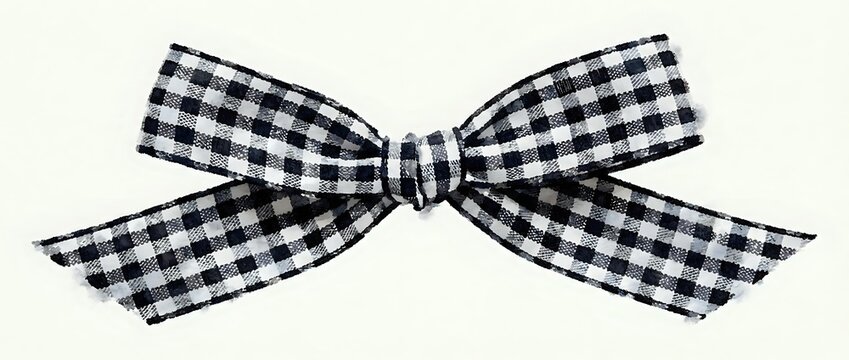 Black and white gingham bow tie isolated on transparent background. Classic checkered pattern accessory for formal wear, fashion design projects.