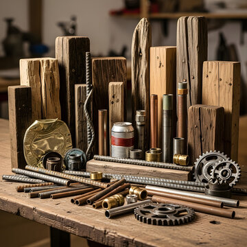 old rusty rools and wood 