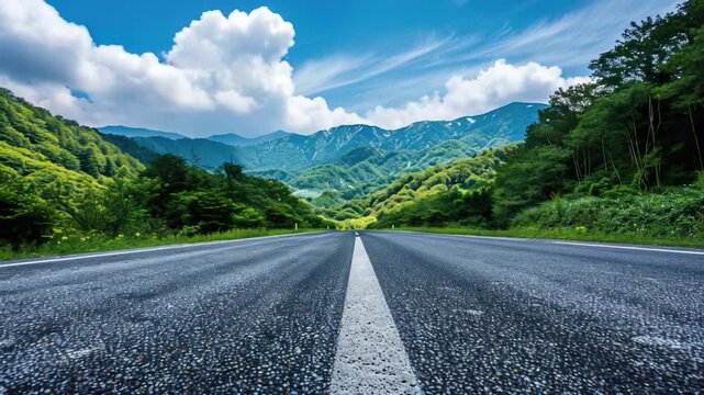 Road snaking through mountains with scenic views