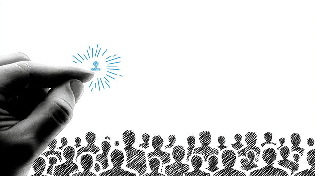 Human resources: A close-up illustration of a hand choosing one from many candidates, symbolizing the power of selection in the quest for talent, capturing the essence of human resource management.