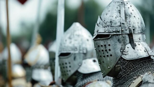 Group of people wearing armor in a close-up shot