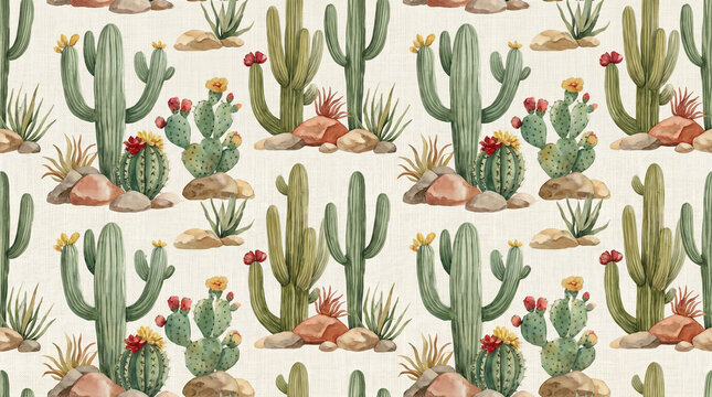 Desert Cactus Seamless Pattern Plants Botanical Background