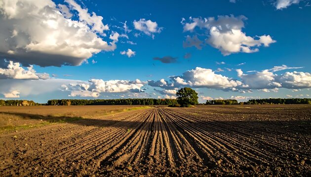 Earth furrows in field