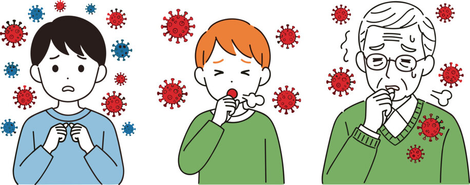 People with Flu Symptoms Illustration Showing Coughing Sneezing and Virus Infection Spread Concept for Healthcare Awareness and Disease Prevention Design Collection