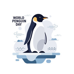 Fototapeta premium World Penguin Day Concept with Stylized Penguin on Abstract Ice Platform in Modern Minimal Flat Vector Illustration Design
