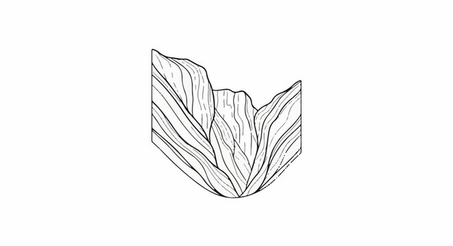 Abstract black and white line drawing of a layered, organic form