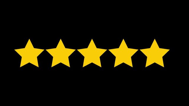 Five star rating concept on dark background representing customer satisfaction, feedback, review, and quality evaluation. Ideal for business, service rating, and user experience themes.