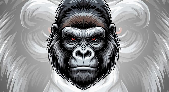 Fierce Gorilla Portrait: Bold Black & White Digital Art, Intense Eyes, Majestic Aura