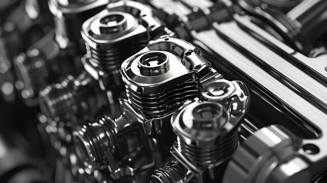 A close-up shot of a black and white motorcycle engine