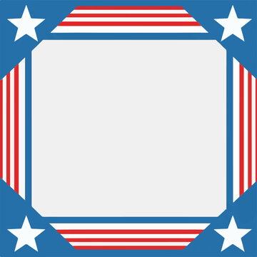 Patriotic American Flag Border with Stars and Stripes, Square Frame Background for 4th of July and Memorial Day Celebrations