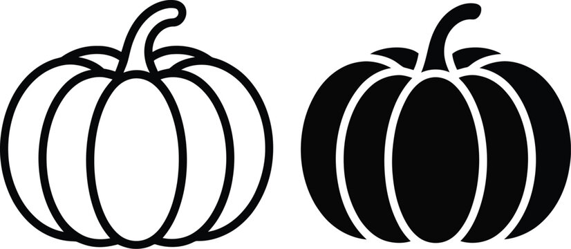 Black and white pumpkin illustration, vector artwork featuring two pumpkins with contrasting styles, one white-filled and one solid black, ideal for Halloween, autumn, and seasonal design projects.