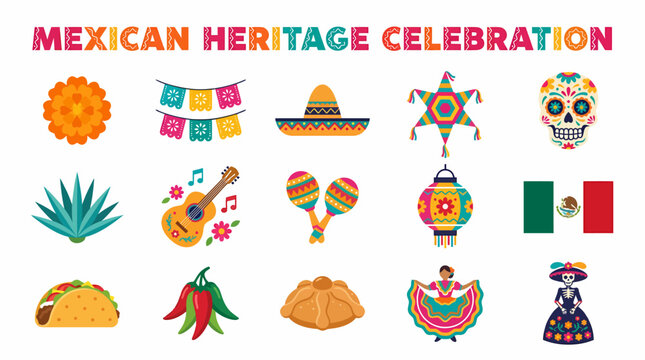 Mexican Heritage Celebration Icons: Culture, Food, Music & Fiesta