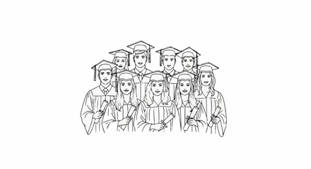 Obraz premium Group of diverse, smiling graduates wearing caps and gowns, holding diplomas