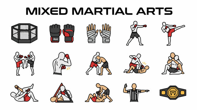 Mixed Martial Arts Icons: Cage, Gloves, Fighters, Belt