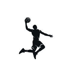 Basketball Player Silhouette Slam Dunking in the Air © gyoho