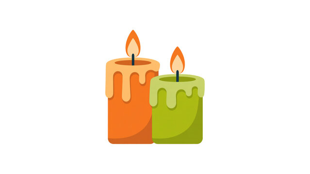 Two colorful candles lit with orange and green flames beside each other Vector