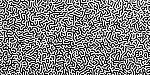 Fototapeta premium Abstract truing organic wallpaper Turing reaction diffusion monochrome seamless pattern with chaotic motion. Generative algorithm psychedelic background. Reaction-diffusion or truing pattern formation