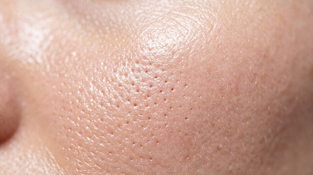 Macro skin pores facial texture oily skin visible blackheads natural complexion close up human face dermatology healthy skin detailed surface skincare realistic smooth