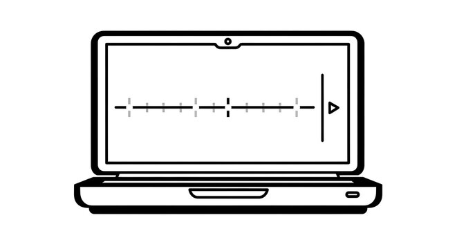 Laptop screen displaying a timeline with a playhead, representing video editing or audio production.