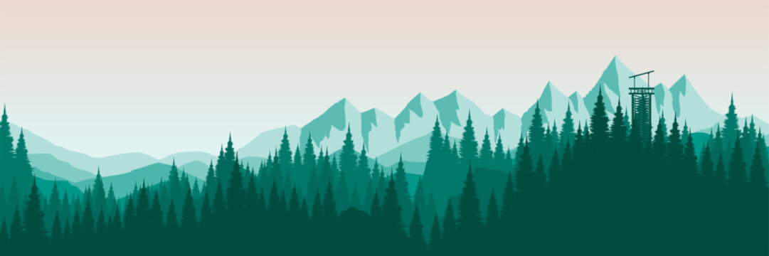 Morning mountain vector background for eco campaigns