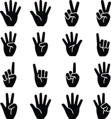 Hand gesture silhouette vector set, collection of black silhouettes showing pointing, counting, and sign language symbols, high-quality clean and modern illustrations for communication and UI design p © Dalim 5