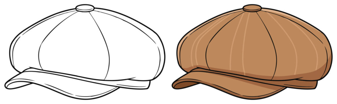 Cap vintage newsboy hat fashion accessory isolated in clean bold outline vector style