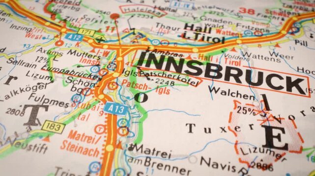 Road map journey toward Innsbruck, Austria travel route visualization
