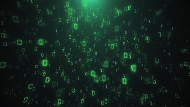 High speed flashing binary code ones and zeros streaming down the frame. Full HD and looping green digital data technology background. 