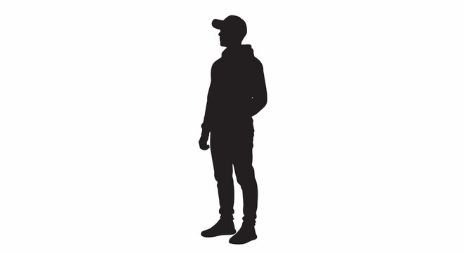 Silhouette of a man wearing a cap and hoodie facing left