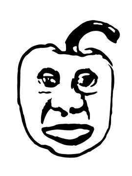 Gritty Distorted Human Face Inside A Bell Pepper Outline