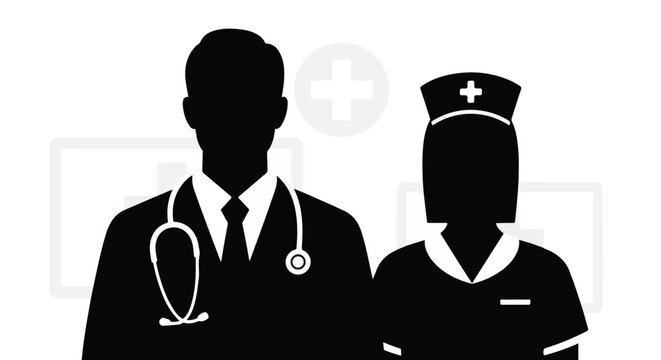 Black silhouettes of doctor and nurse
