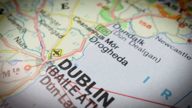cinematic road map route from Belfast to Dublin crossing Ireland border