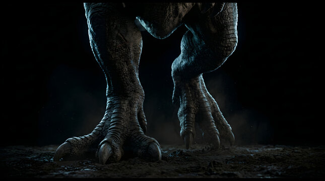 Dinosaur legs claws dark ground
