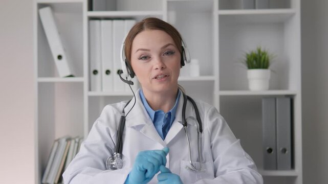 A dedicated healthcare professional offers telehealth guidance via virtual consultations, using a stethoscope and headset, highlighting the growth and advancement of virtual medical services