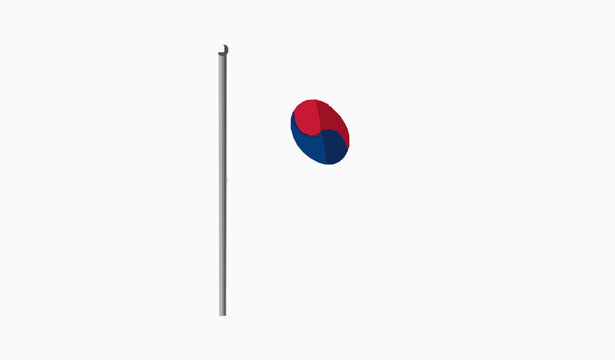 South Korea flag on pole with waving effect flat vector illustration isolated on white background
