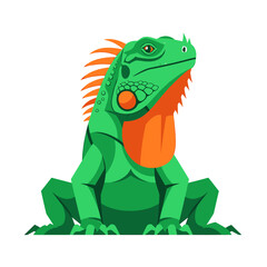 Fototapeta premium Illustration of a green iguana with orange spines and throat patch on a white background
