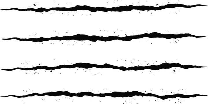 Four horizontal black claw marks with scattered debris on white background vector illustration
