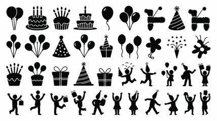 Obraz premium Set of 36 Black Birthday Party Celebration Icons Vector