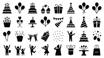 Obraz premium Set of 36 Birthday Party Celebration Silhouettes Icons Vector