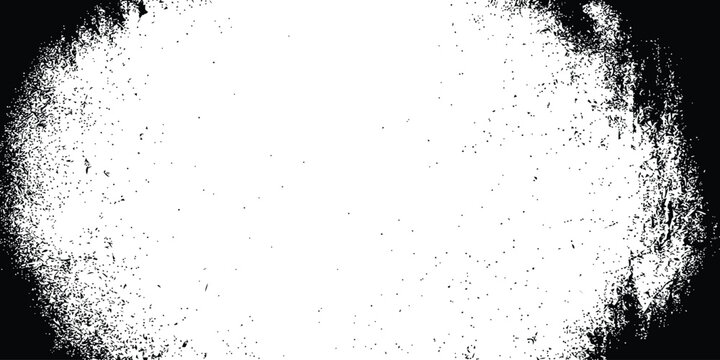 Bold circular grunge vignette texture with clear white center and heavy black speckle border
