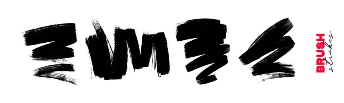 Abstract ink blob set, grunge art. Black paint stroke texture. Hand drawn vector isolated illustration