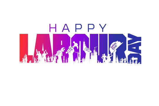 Logo unit for Happy Labour Day featuring workers and a construction background vector illustration. Awareness and promotion banner for labor rights.
