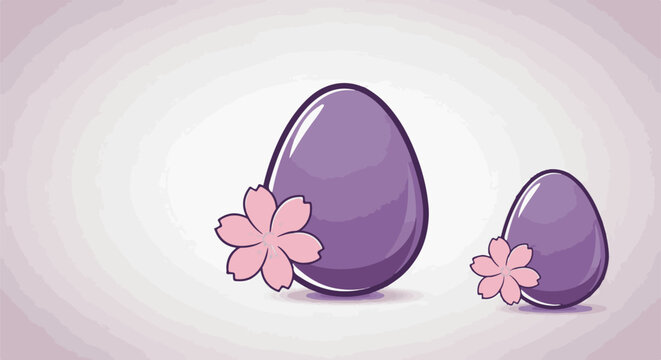 Two pastel purple Easter eggs decorated with delicate pink cherry blossoms