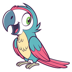 Fototapeta premium Cute cartoon parrot character with bright colors, happy expression, and big eyes, vector illustration of a friendly tropical bird