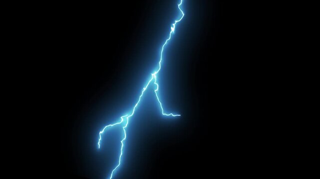 Ultra Realistic Blue Electric Thunderbolt Animation, Dramatic Lightning Strike Storm FX Overlay, Energy Discharge Glow, Fast Flash on Black Screen or Green Screen 4k