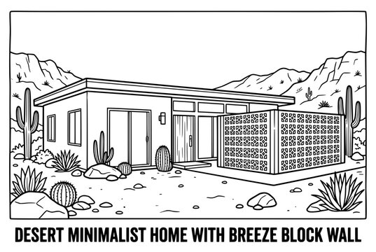 Desert minimalist home with breeze block wall.