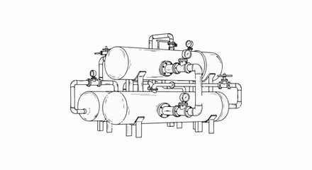 Obraz premium Complex piping system with pressure gauges and valves
