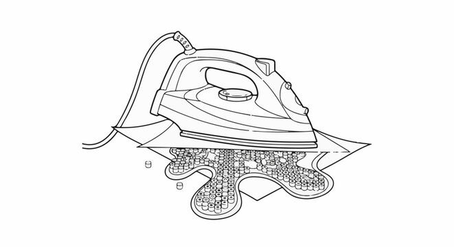 An iron melts small circular objects on a piece of paper, creating a pool